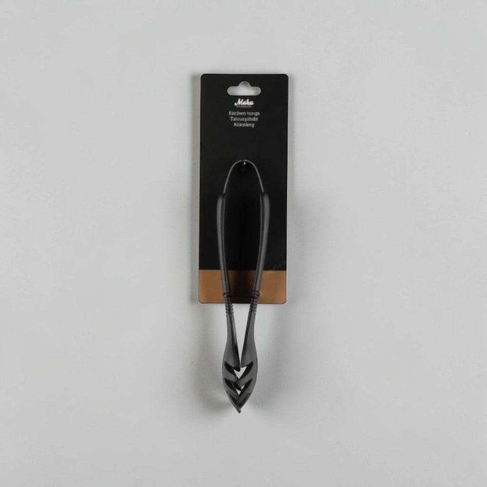 aelgmark black kitchen tongs for cooking, grilling, and serving salads. Non-stick coating safe.