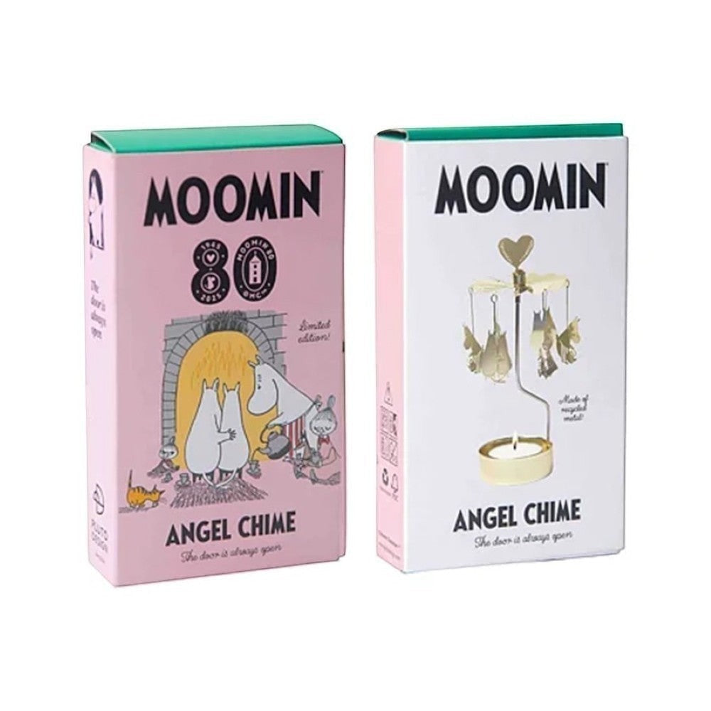aelgmark Moomin 80th anniversary angel chime with candle. Gold metal, rotating, Moomin characters.