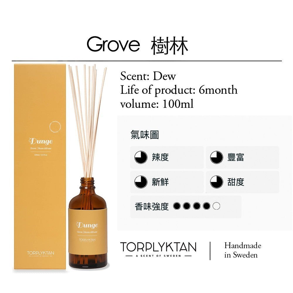 aelgmark Torplyktan Grove room diffuser 100ml with orchid, violet, and sage scent. Alcohol-free, handmade in Sweden.
