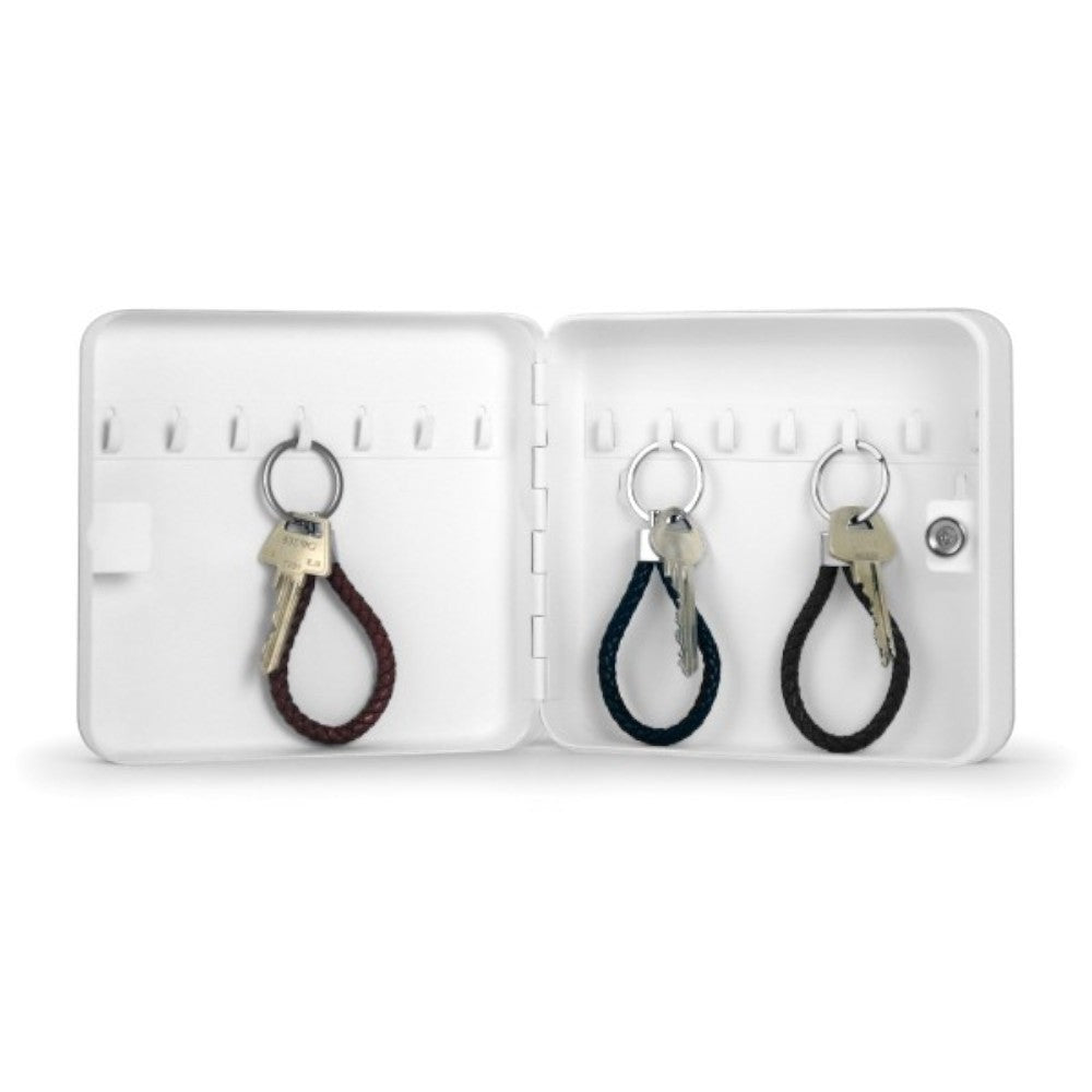 aelgmark white wall-mounted key holder with 3 keys and braided keychains, perfect for entryway organization.