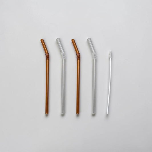玻璃彎吸管4入組(琥珀/透明）
