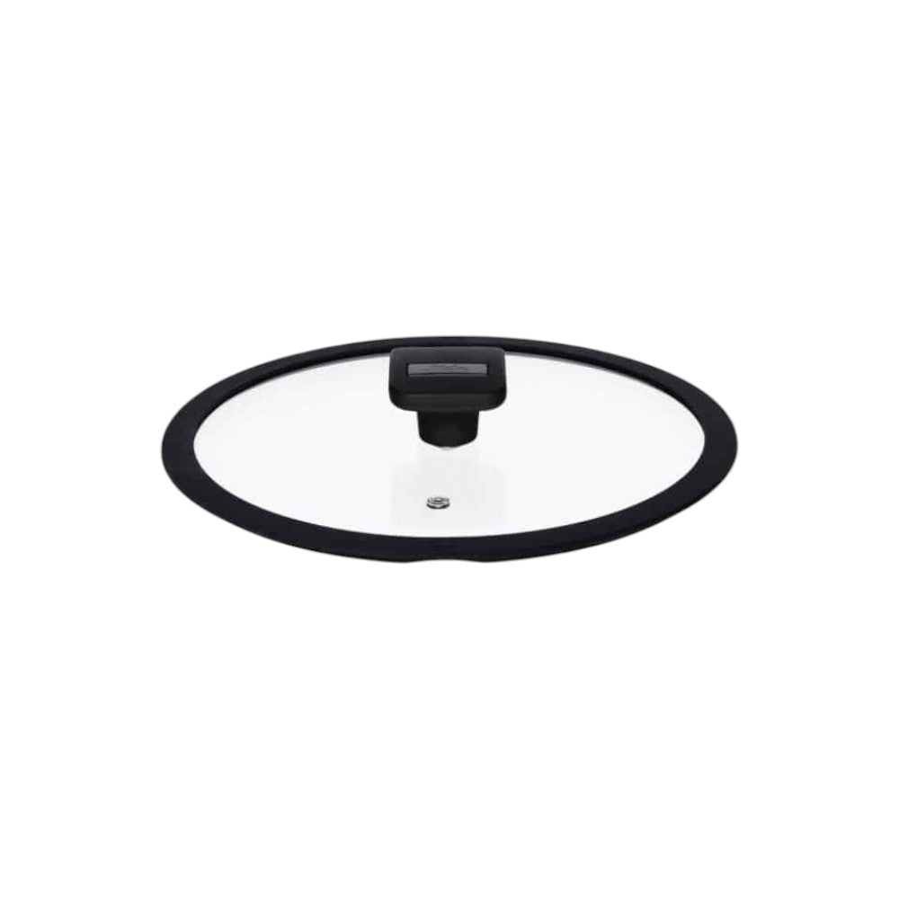 aelgmark 24cm glass pot lid with black silicone rim and steam vent, clear view cooking