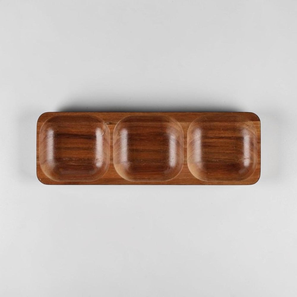 aelgmark acacia wood 3-compartment serving dish for snacks or condiments