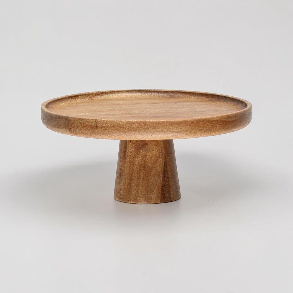 aelgmark acacia wood cake stand with natural wood grain, ideal for desserts, appetizers, or home decor.