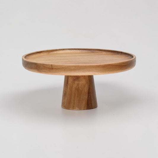 aelgmark acacia wood cake stand with natural wood grain, ideal for desserts, appetizers, or home decor.
