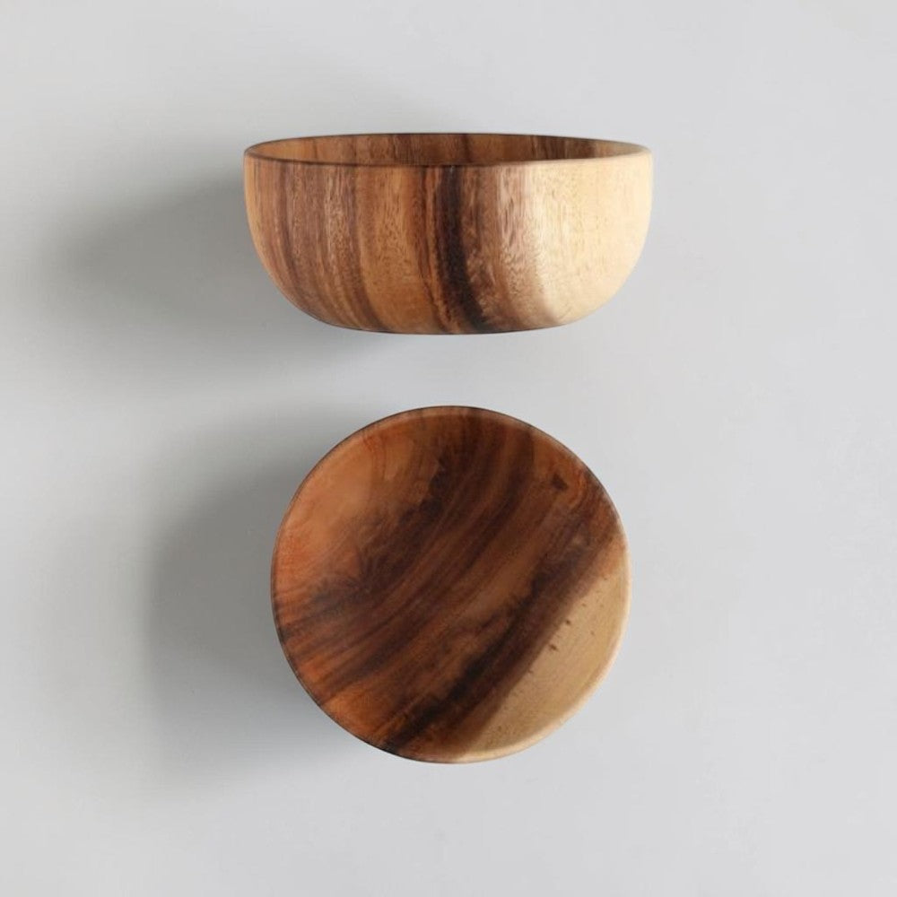 aelgmark acacia wood serving bowl with natural wood grain, 1.2L capacity, ideal for salads or fruit.