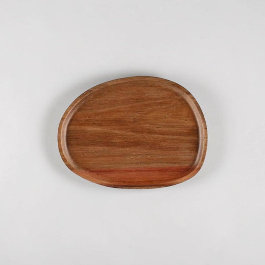 aelgmark acacia wood irregular shaped serving tray with a smooth finish.