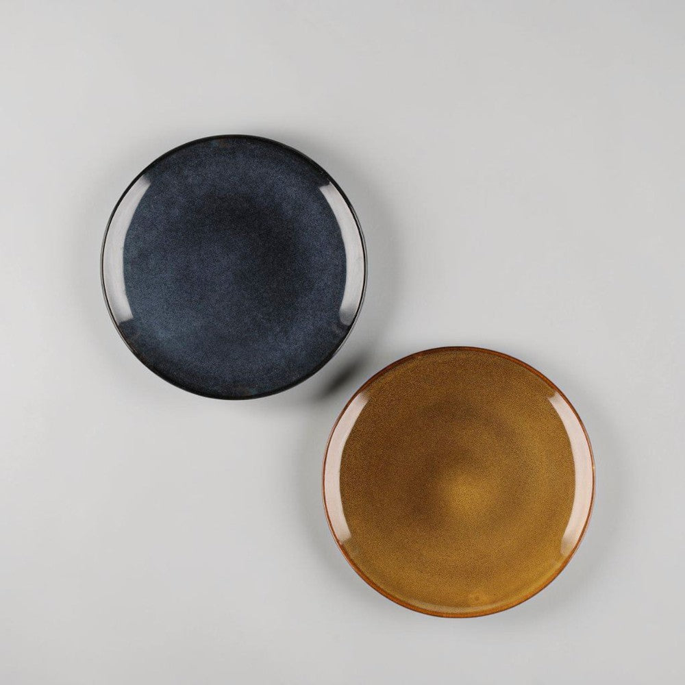 aelgmark amber reactive glaze stoneware plate, 20cm, unique swirling pattern, ideal for everyday meals or desserts.