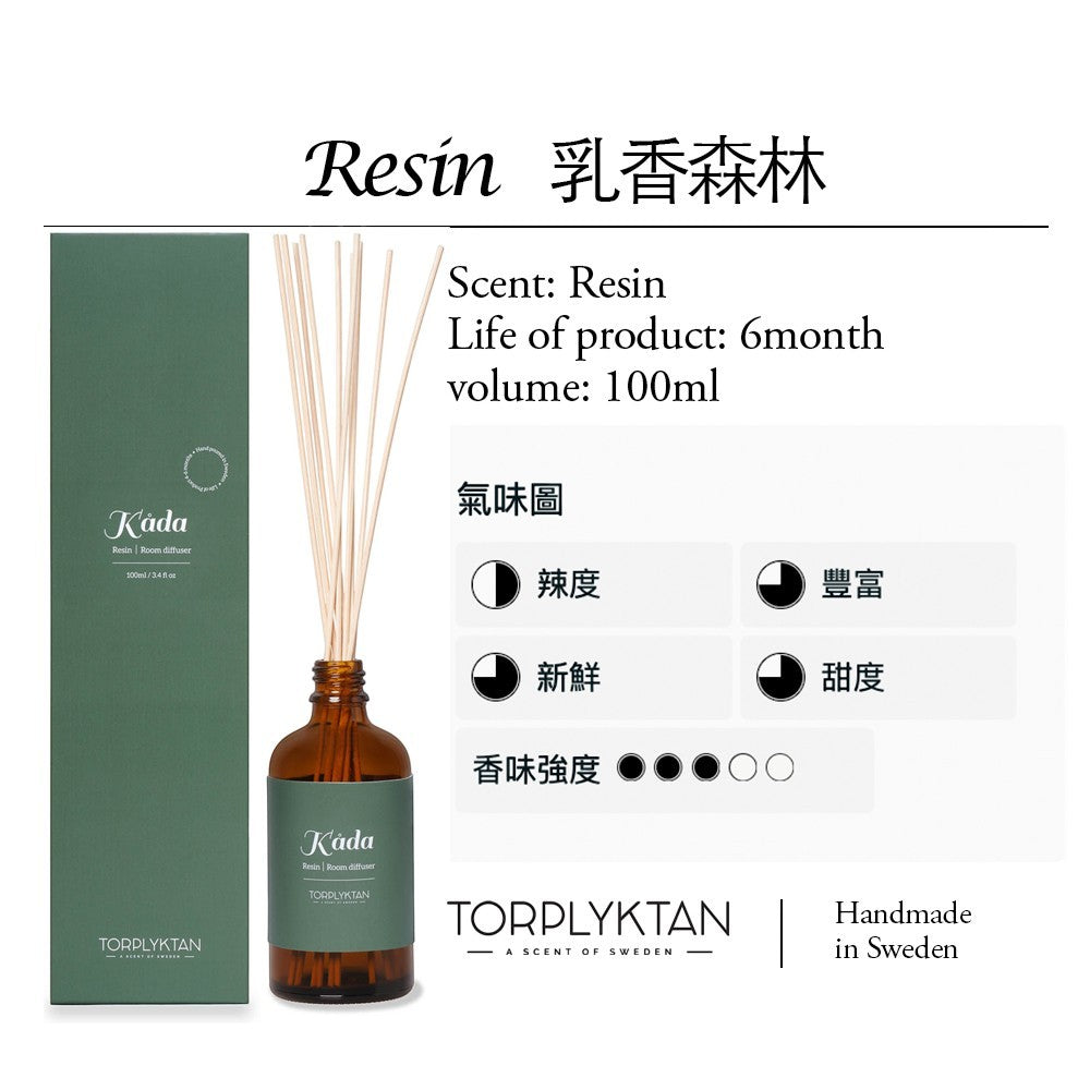 aelgmark Northern Woods Amber resin room diffuser with scent notes of green apple, sandalwood, and frankincense.