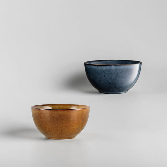 aelgmark amber stoneware 14cm reactive glaze bowl, unique marbled finish, ideal for everyday use, appetizers, or desserts.