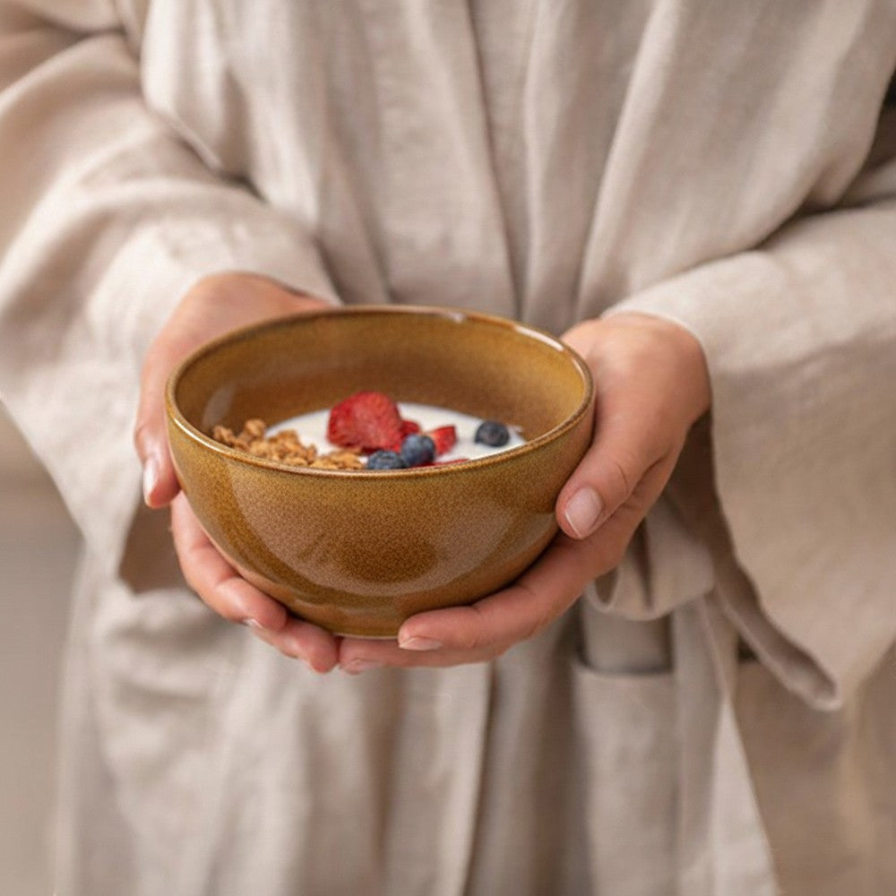 aelgmark amber stoneware 14cm bowl with reaction glaze, perfect for breakfast or appetizers.