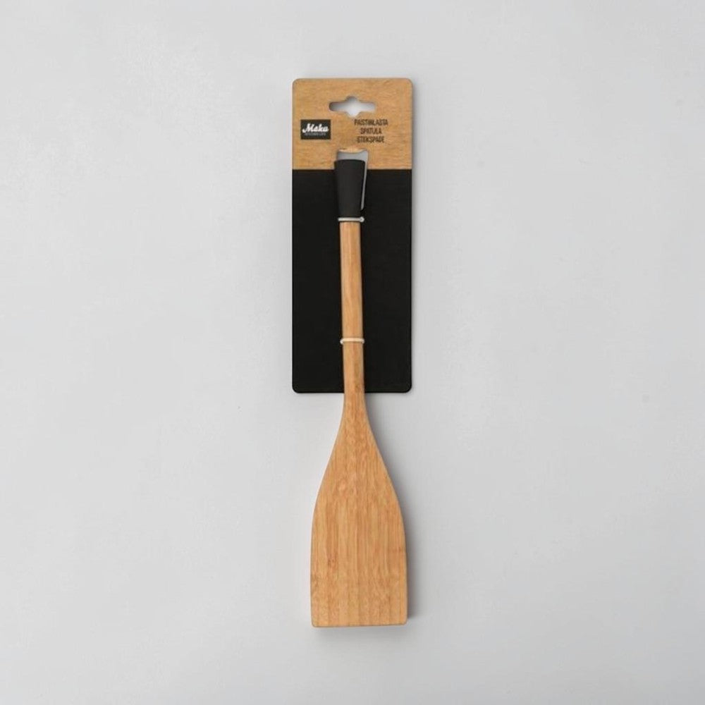 aelgmark bamboo spatula with black handle, ideal for non-stick pans and baking.