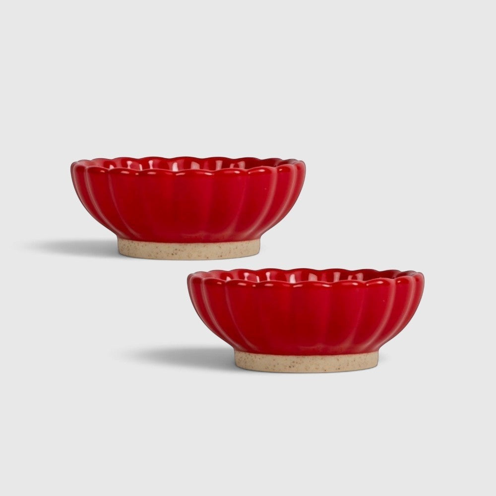aelgmark 北歐生活選物 Florian 紅色花型瓷器小碟 2 入組，展現優雅花瓣線條與細緻質感