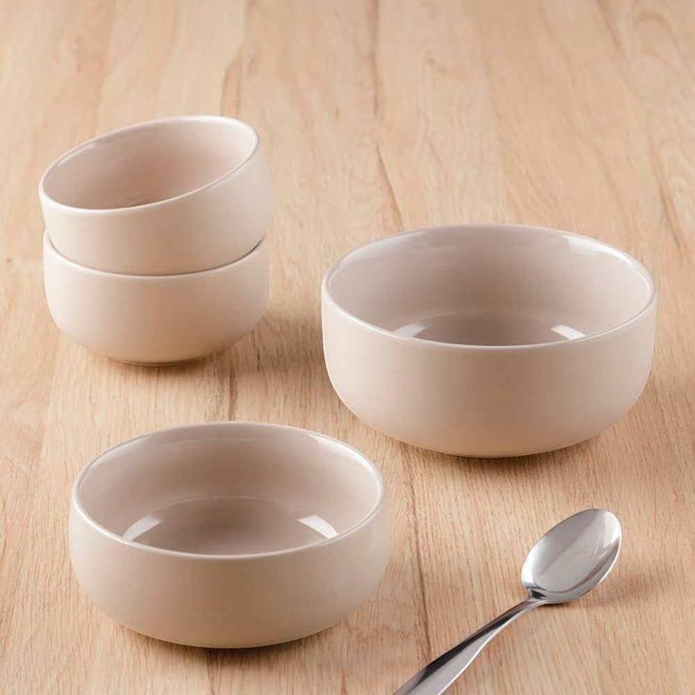 Aelgmark beige ceramic bowls, 14.5cm, set of 2, with a glossy finish, perfect for everyday use or entertaining.