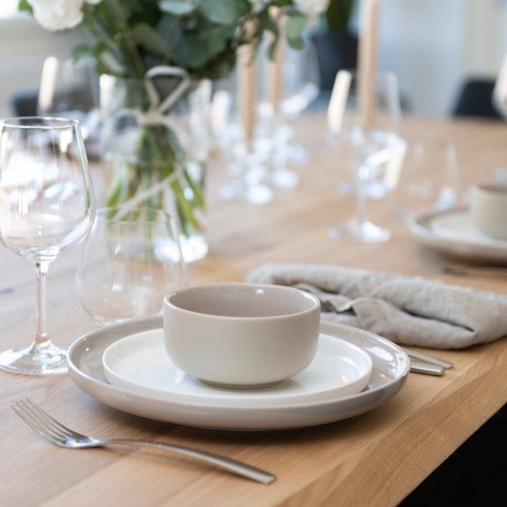 aelgmark beige ceramic bowl and plates set, 26cm round dinnerware for everyday use or entertaining.