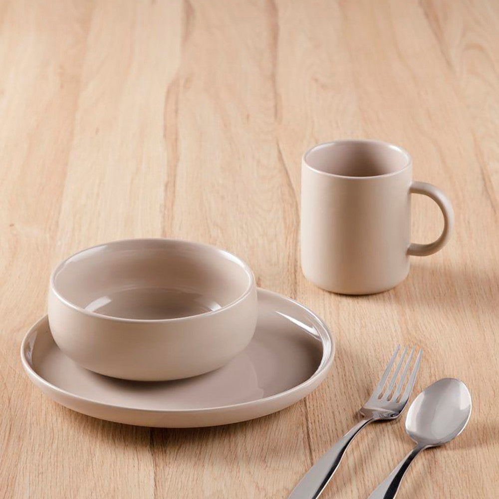 aelgmark beige ceramic mug and bowl set with matte finish, 330ml capacity, perfect for everyday use.
