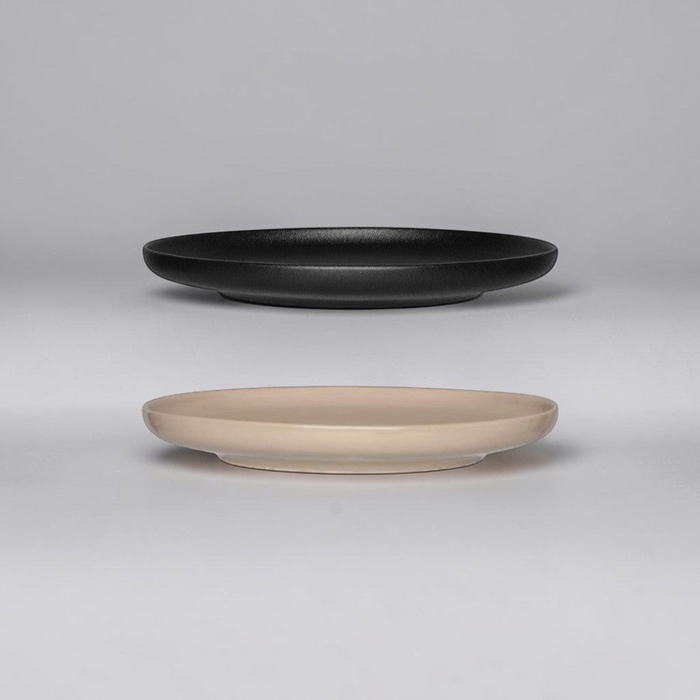 aelgmark black matte and beige glossy ceramic dinner plates, 26cm diameter, set of 2