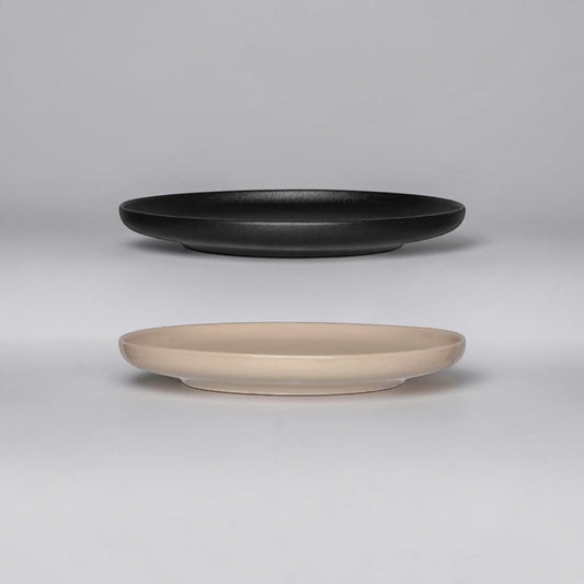 aelgmark black matte and beige glossy ceramic dinner plates, 26cm diameter, set of 2