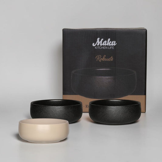aelgmark black matte ceramic 14.5cm wide-mouth serving bowls, set of 2. Cast iron style.