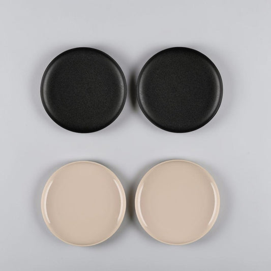 aelgmark black matte ceramic 21cm round plates, set of 2, cast iron style for appetizers or desserts.