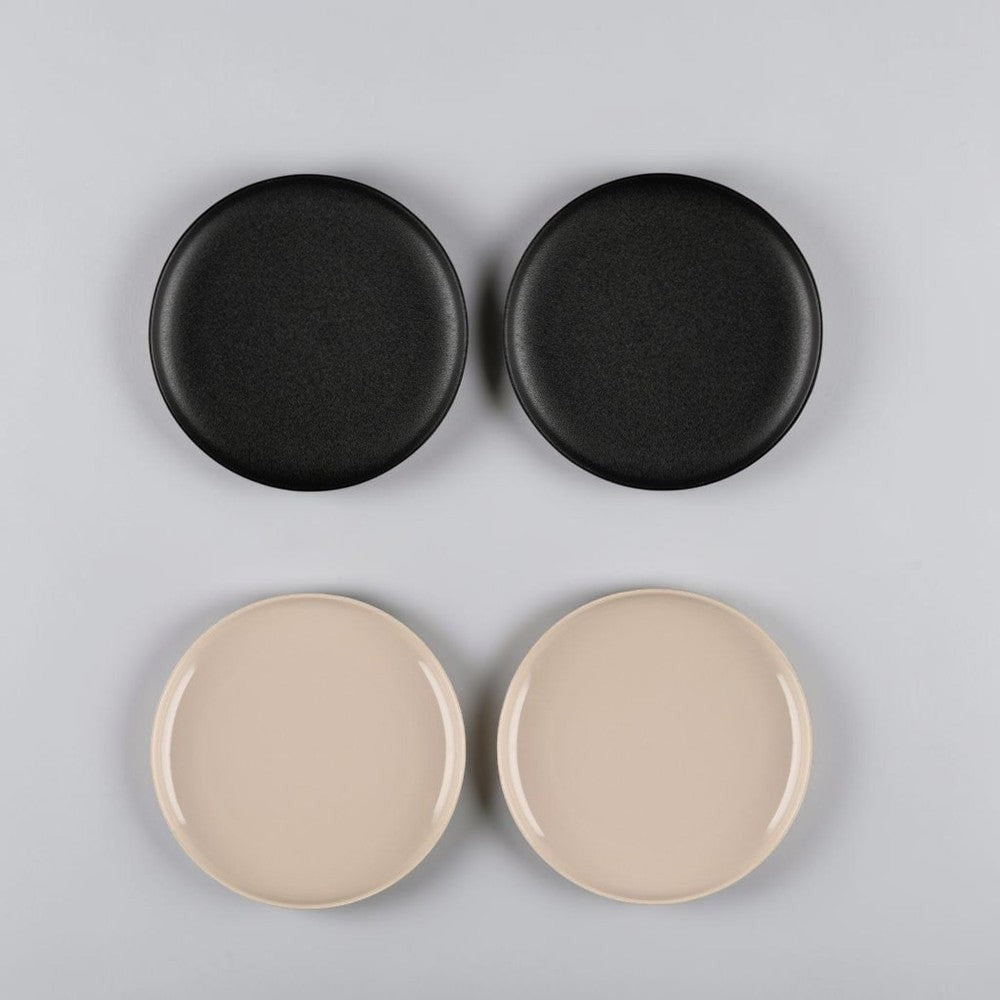 aelgmark black matte ceramic 21cm round plates, set of 2, cast iron style for appetizers or desserts.