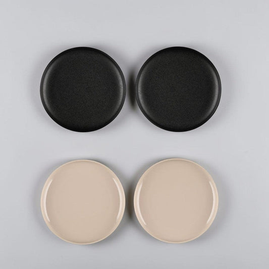 aelgmark black matte ceramic 21cm round plates, set of 2, cast iron style for appetizers or desserts.