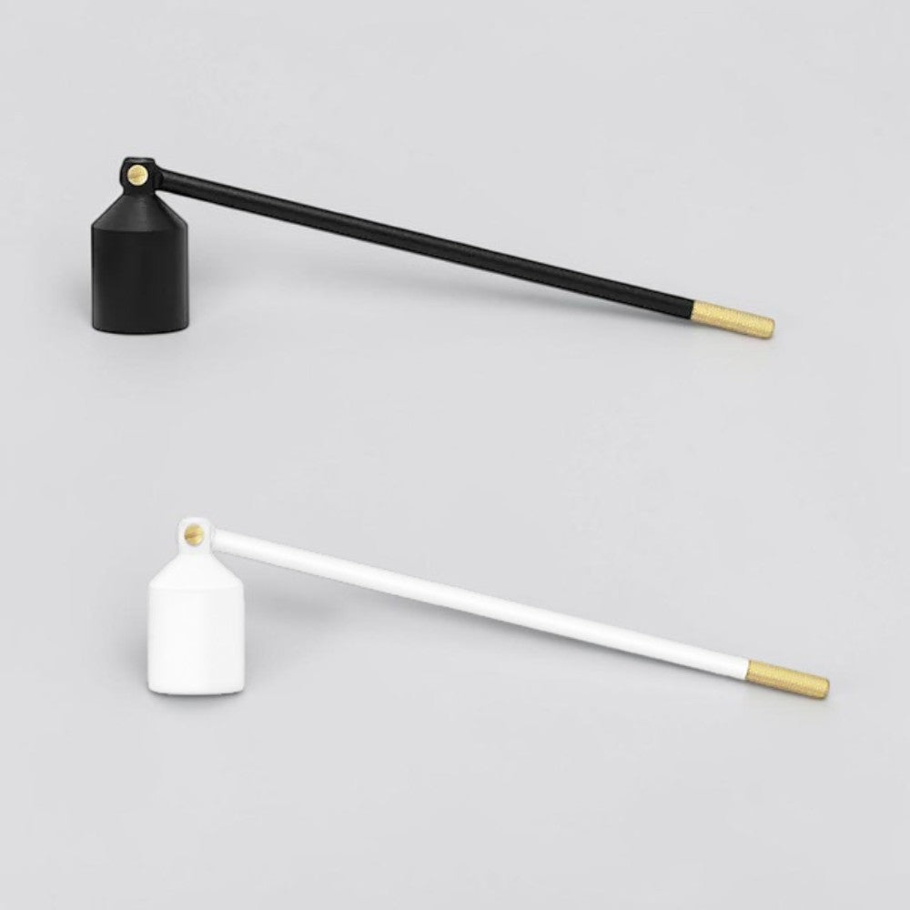 aelgmark black metal candle snuffer with gold accent on handle