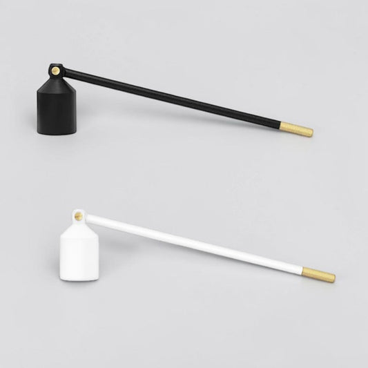 aelgmark black metal candle snuffer with gold accent on handle