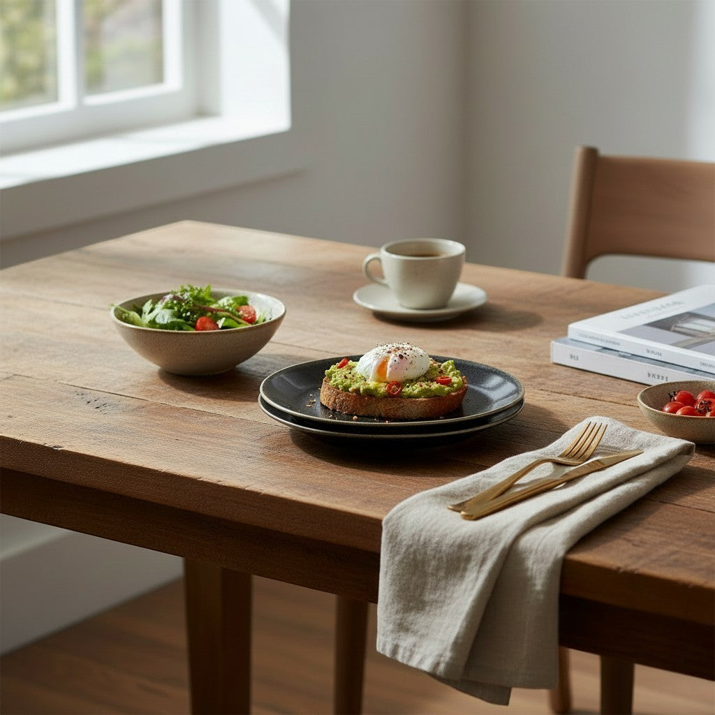 aelgmark stoneware dinner plates in black, set of 2, 22cm diameter, with a rustic glazed finish. Perfect for serving meals.