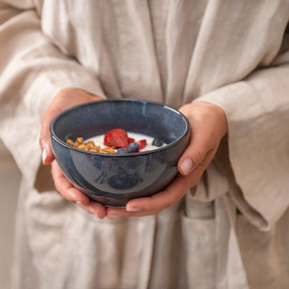 aelgmark blue-grey stoneware bowl with reactive glaze, 14cm, perfect for breakfast or appetizers.