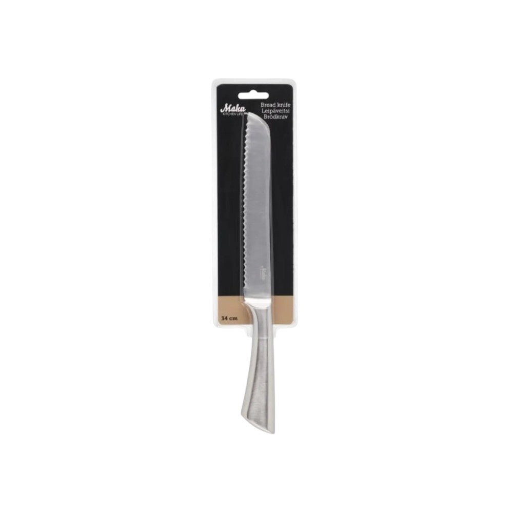 aelgmark bread knife, stainless steel, serrated edge, ergonomic handle, 34 cm length