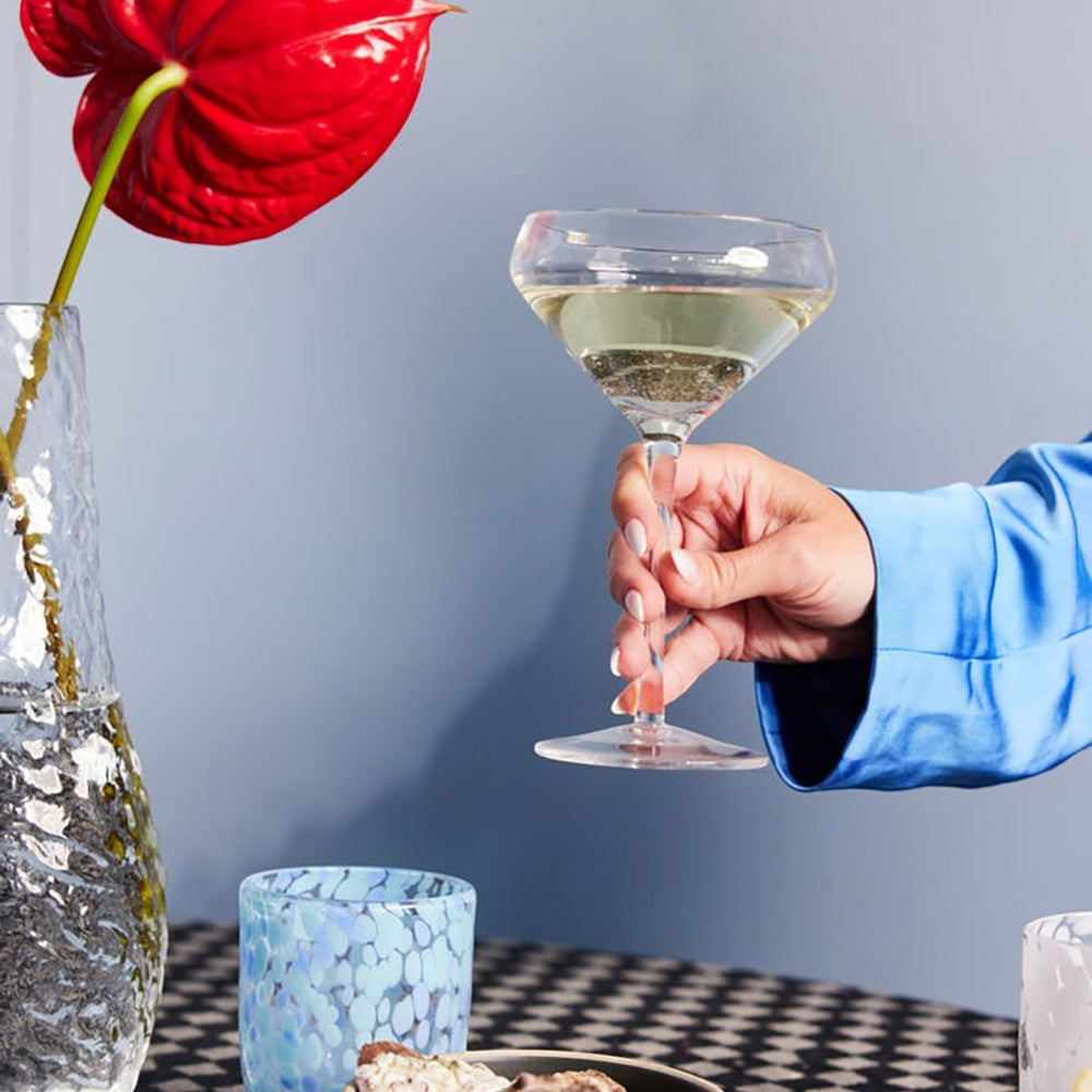 aelgmark Bubble glass champagne coupe with a wide rim and a unique bubble design at the base, 300ml.