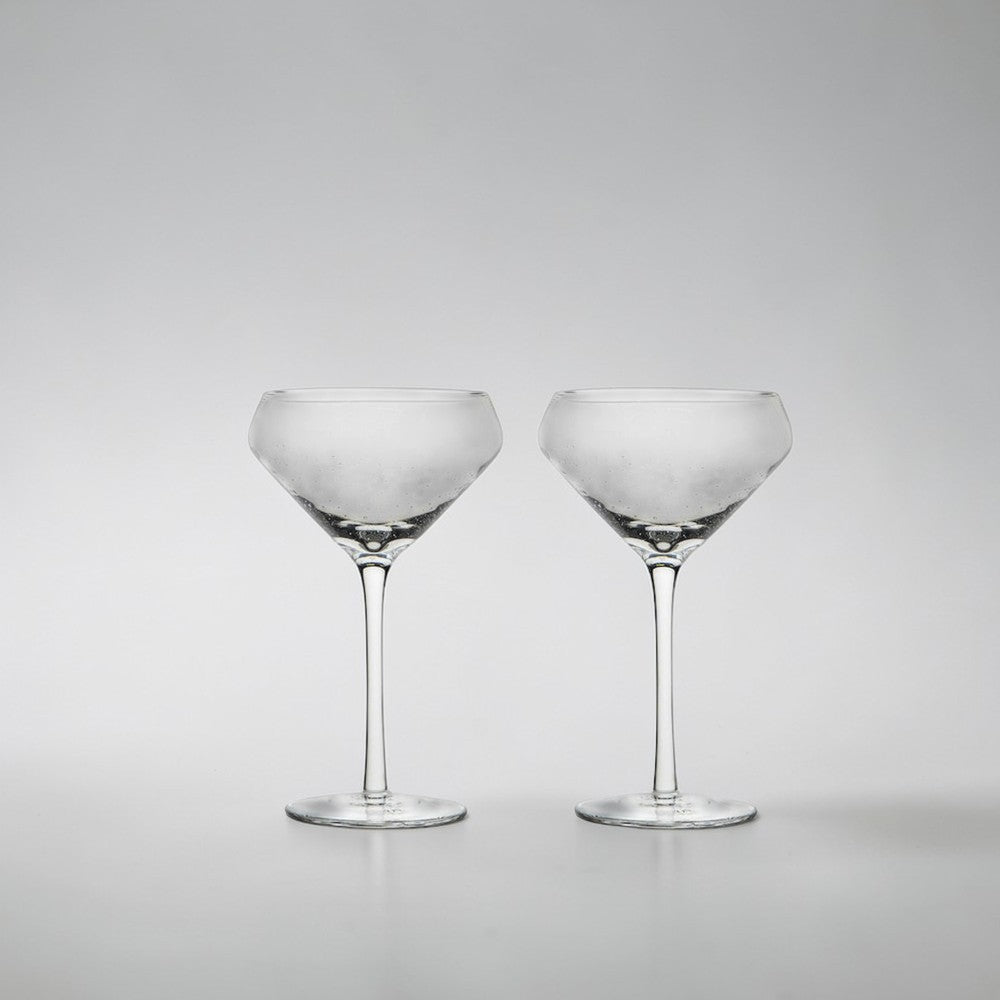 aelgmark BYON bubble glass coupe champagne glass, 300ml, clear glass with embedded bubbles.