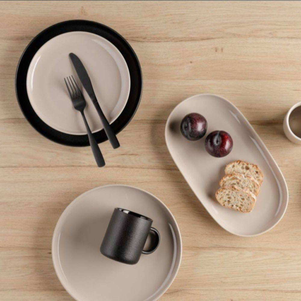aelgmark black matte and beige ceramic plates and bowls, 21cm size, perfect for appetizers or desserts.