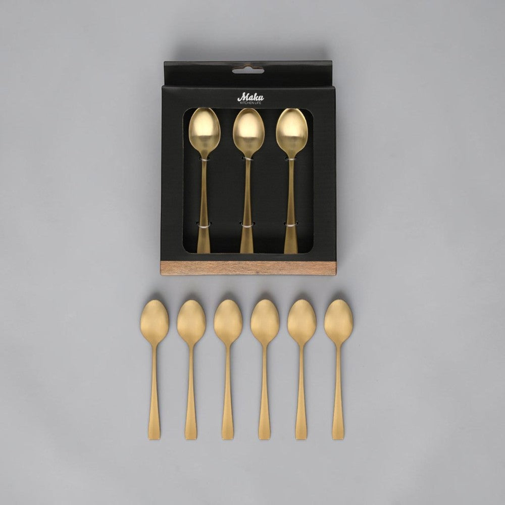 aelgmark champagne gold stainless steel dessert spoons, set of 6, PVD coated