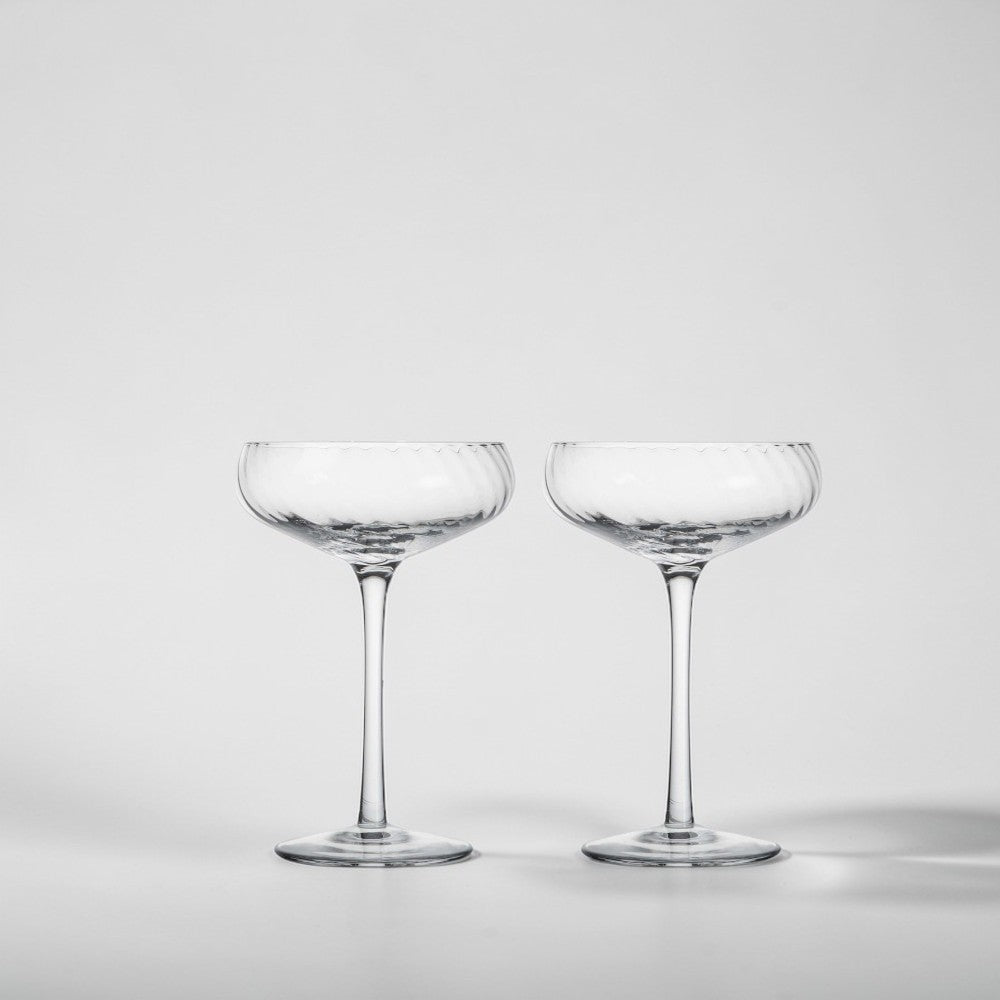 aelgmark Opacity 迷霧 series clear glass champagne coupe glasses with a ribbed texture, set of 6, 300ml.