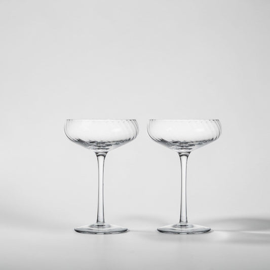 aelgmark Opacity 迷霧 series clear glass champagne coupe glasses with a ribbed texture, set of 6, 300ml.
