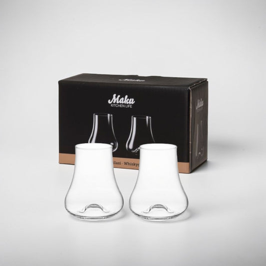 aelgmark North Europe Life Selection Maku Kitchen Life clear glass whisky tumblers, set of 2, 240ml capacity, unique aroma-enhancing design.