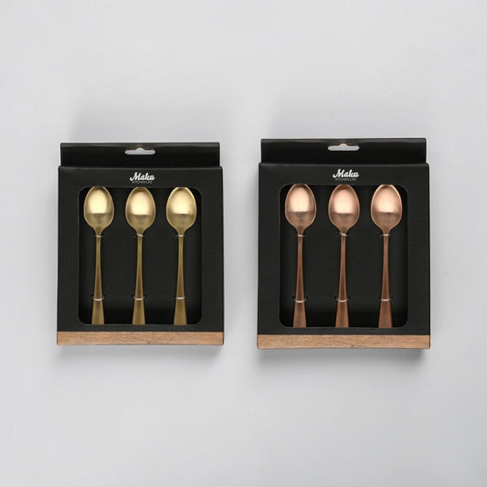 aelgmark champagne gold and rose gold stainless steel dessert spoons, 6-piece set with PVD coating.