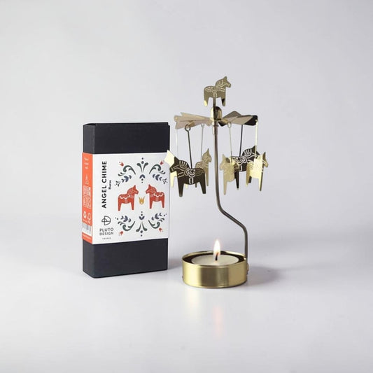 aelgmark gold Dala horse rotating candle holder with 4 horses and candle