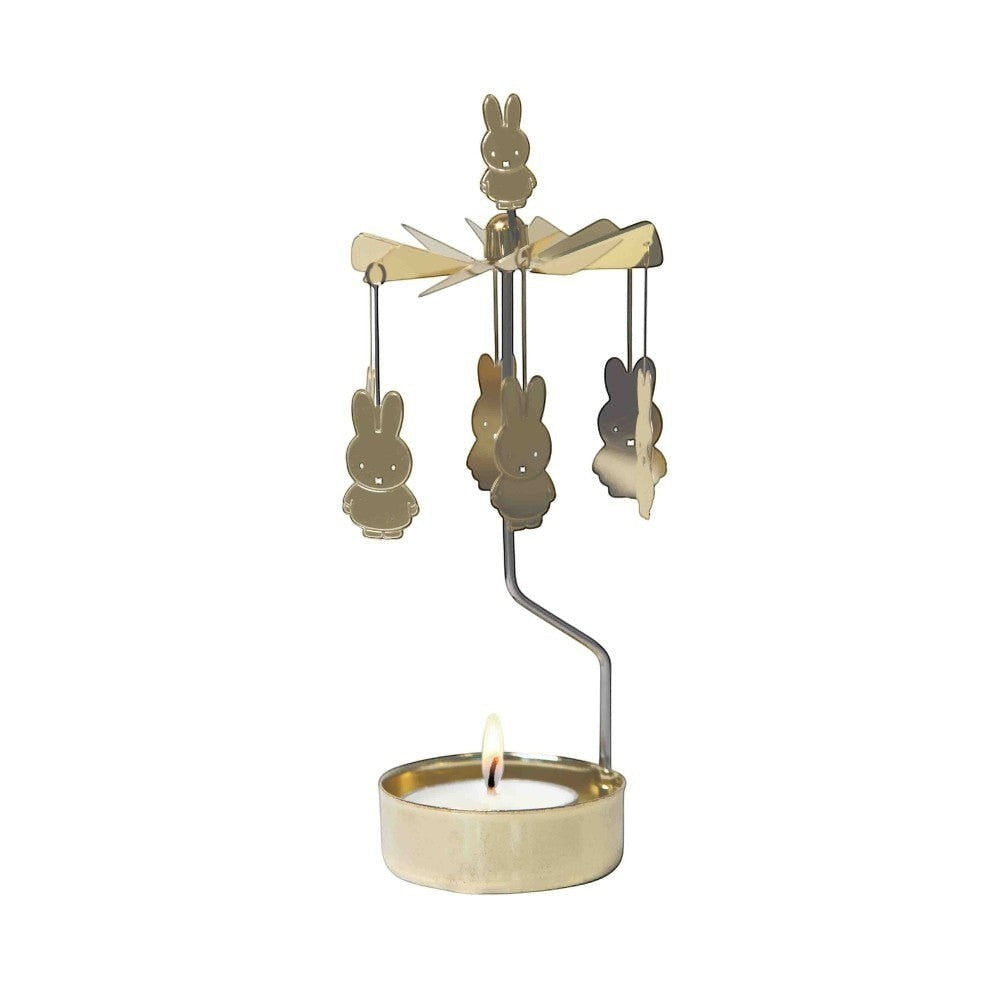aelgmark gold Miffy bunny rotating candle holder with tea light candle and spinning charms.