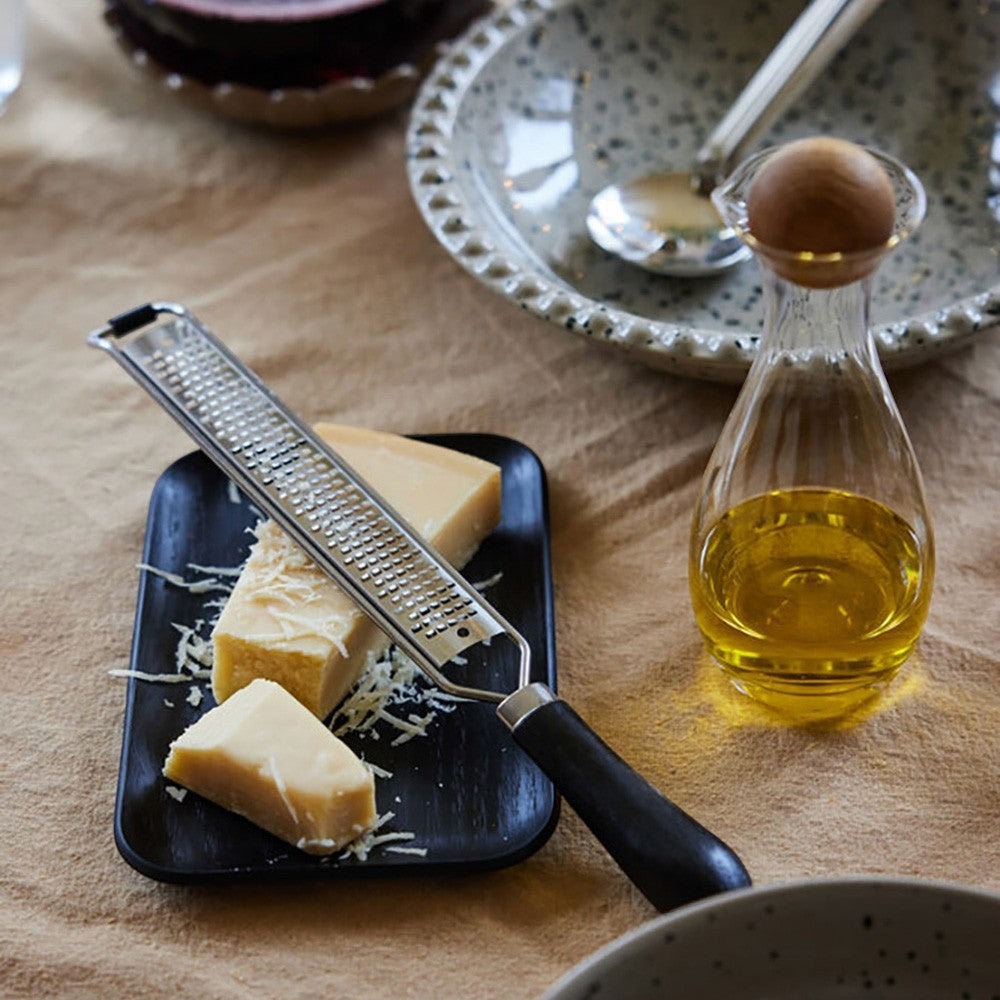 aelgmark Hanna matte black wood serving platter with cheese and grater