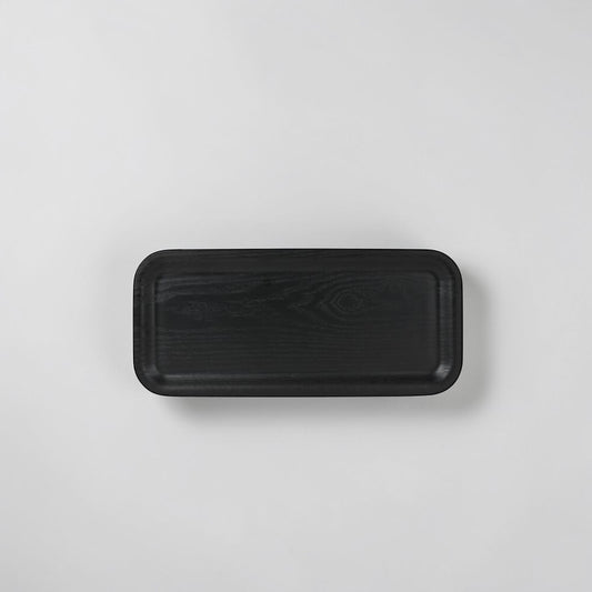 aelgmark Hanna matte black wooden serving tray with subtle wood grain detail.