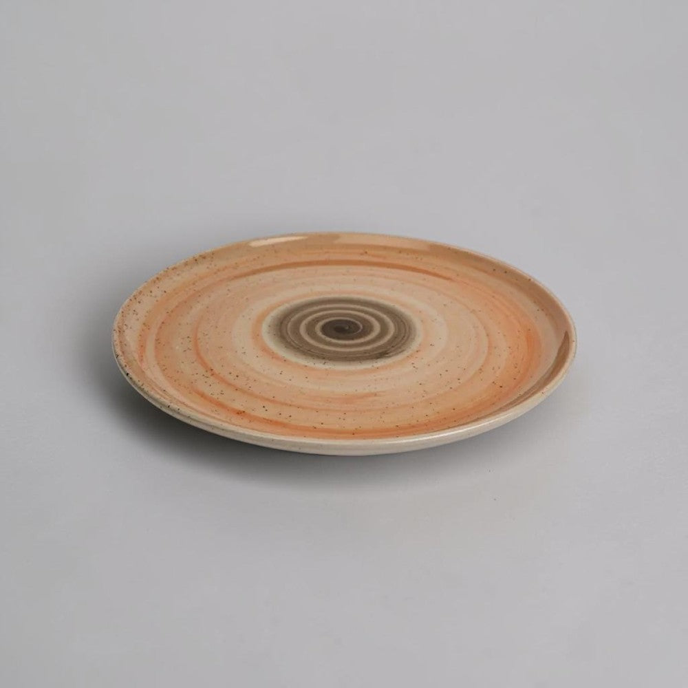 aelgmark Juno 34cm large plate in beige and orange gradient swirl design, speckled finish.