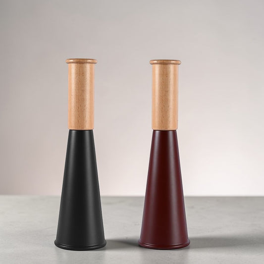 aelgmark large beech wood and black/burgundy pepper grinder set with adjustable ceramic grinder