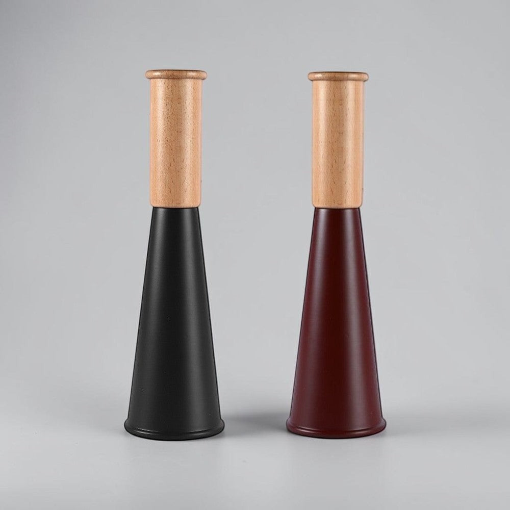 aelgmark large beech wood and black/burgundy pepper grinder set with adjustable ceramic grinder