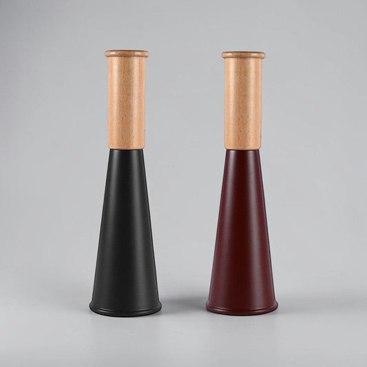 aelgmark large beech wood and black/burgundy pepper grinder set with adjustable ceramic grinder