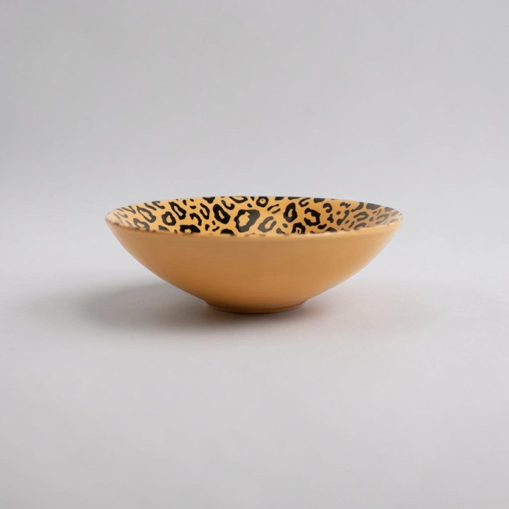 aelgmark Amaya deep bowl with leopard print interior in tan ceramic