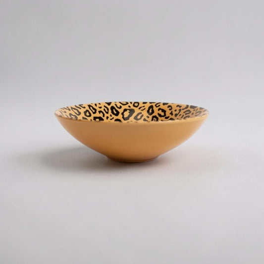 aelgmark Amaya deep bowl with leopard print interior in tan ceramic
