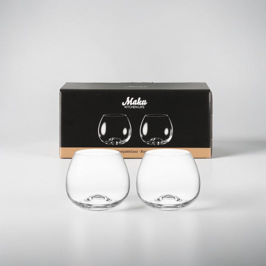 aelgmark Maku Kitchen 2-pack clear brandy glasses, 440ml, with a rounded bowl and short stem.